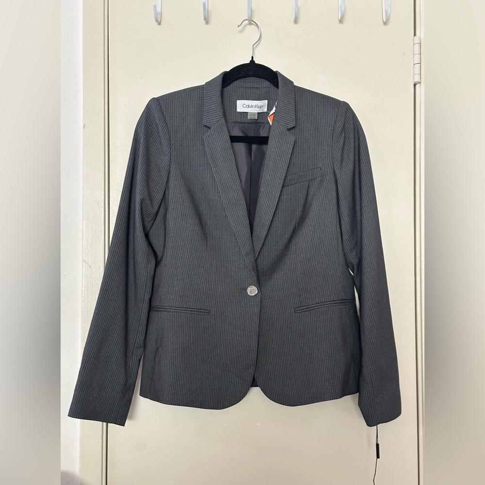 CALVIN KLEIN GREY PINSTRIPE BLAZER